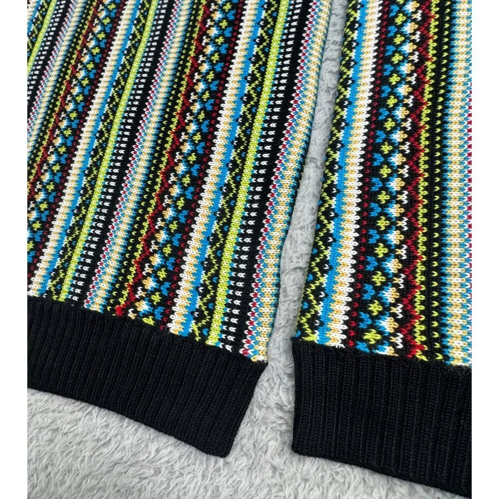 Skedouche The Kosby Mens L Colorful Preppy 90s V-Neck Striped Sweater Wool Blend - Picture 5 of 11